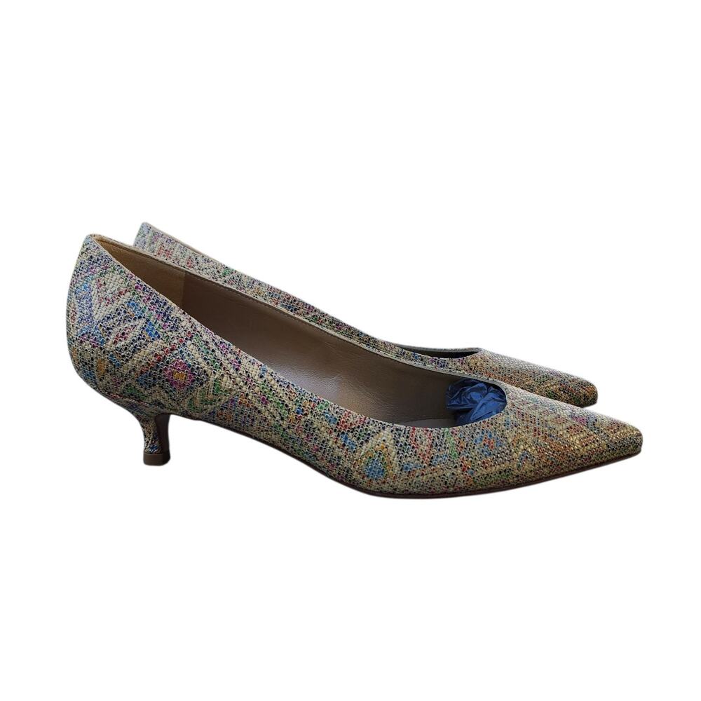 Stuart Weitzman Multicolor Geometric Woven Texture Kitten Heels 7.5 - Picture 4 of 10